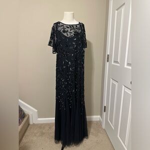 Adrianna Papell Black Maxi Dress with Floral Embellishments